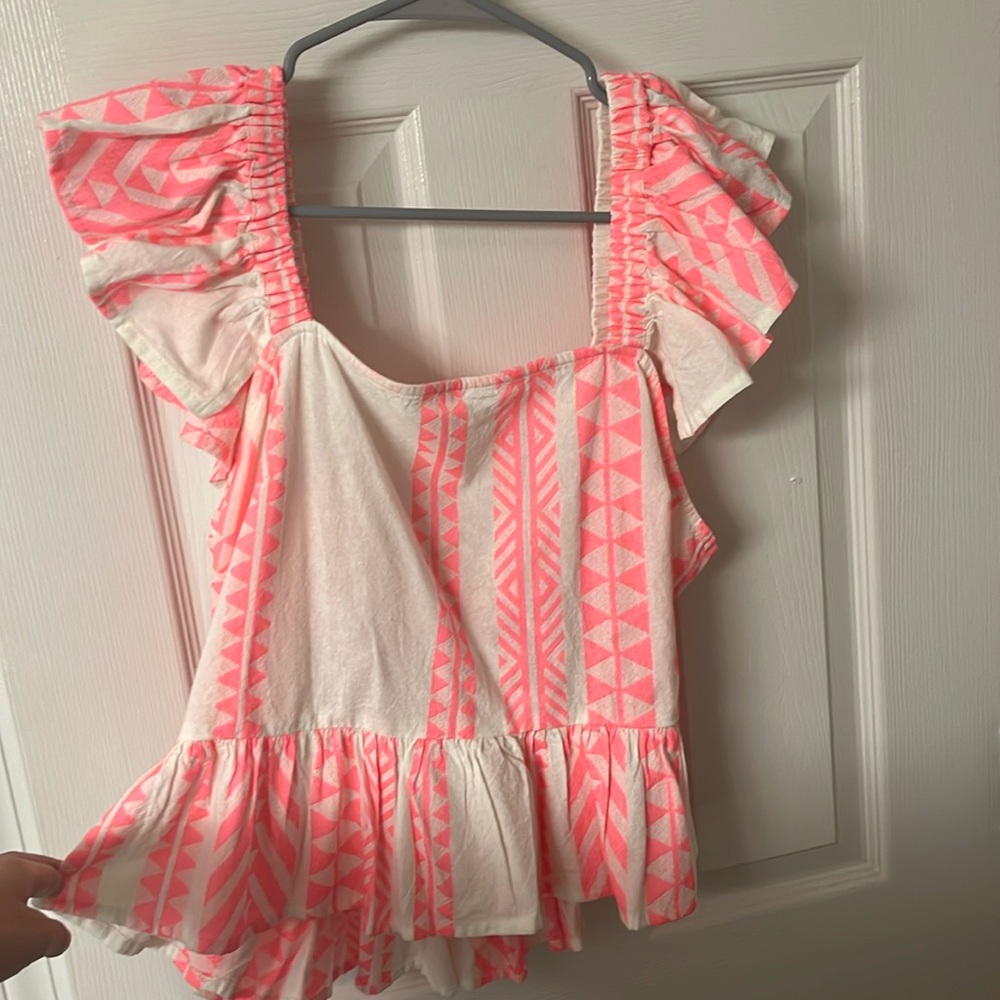 Pink and White Tie Open Back Tank top